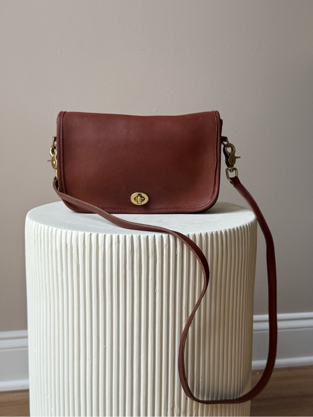 Coach Brown Leather Turn-Lock Crossbody Bag